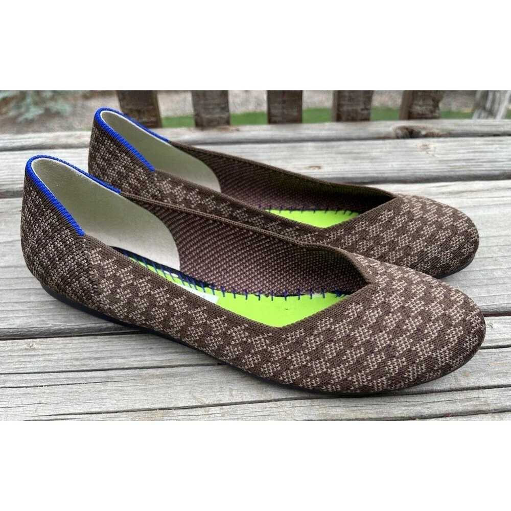 Rothy’s Women’s 7 Flats Cocoa Houndstooth Round Toe *NO INSOLES*